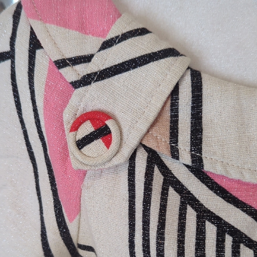 RARE VINTAGE Alberto Makali Cream and Pink Geometric MOD Dress - Picture 7 of 8
